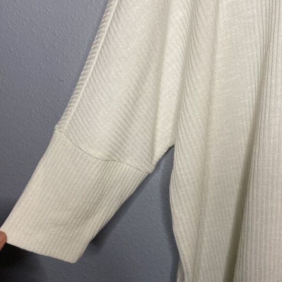 Loft Off White Cream Crew Neck Ribbed Oversized Tunic Top Size Small - Picture 6 of 8
